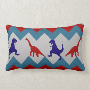 Coussin Rectangle Motif bleu rouge de Chevron de dinosaures de