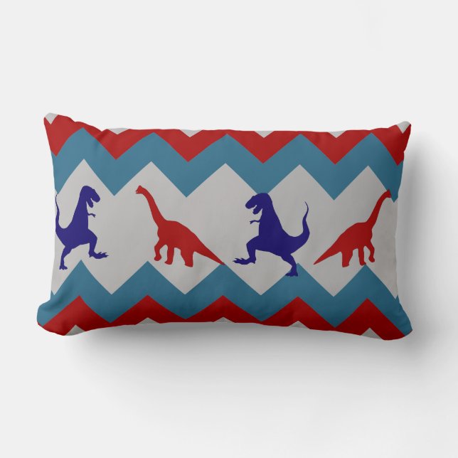 Coussin Rectangle Motif bleu rouge de Chevron de dinosaures de (Recto)
