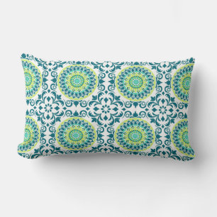 Coussin Rectangle Motif Boho turquoise et vert