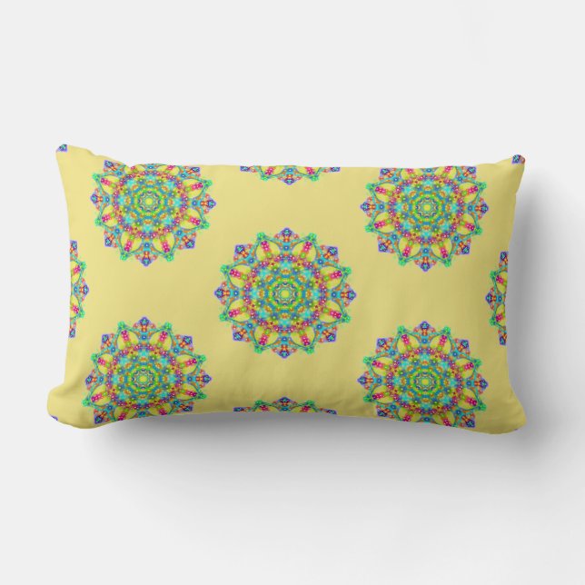 Coussin Rectangle Motif Boho Yellow Mandala (Recto)