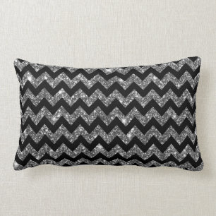 Coussin Rectangle Motif brillant argenté noir de Chevron de parties