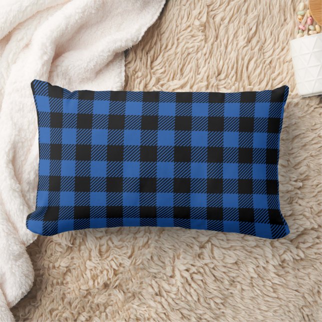 Coussin Rectangle Motif Buffalo À damiers noir et bleu (Couverture)