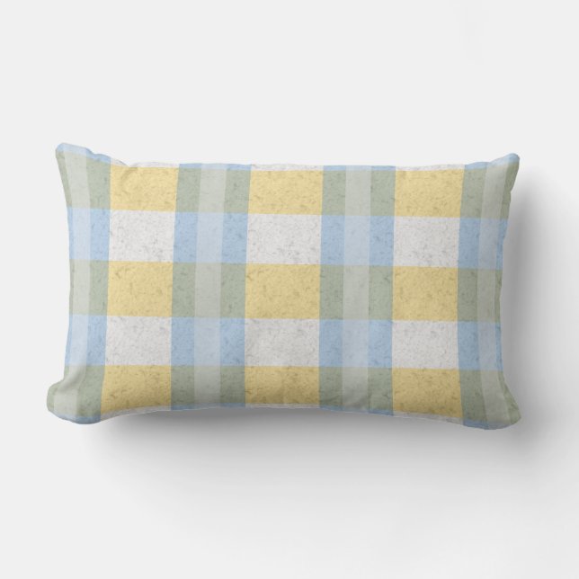 Coussin Rectangle Motif carreaux bleu pastel et jaune (Recto)