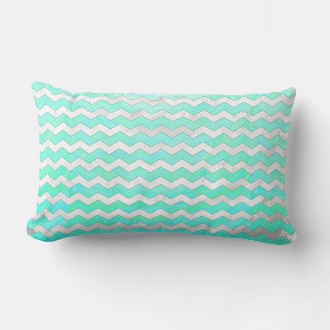 Coussin Rectangle Motif Chevron bleu crème à la menthe (Recto)