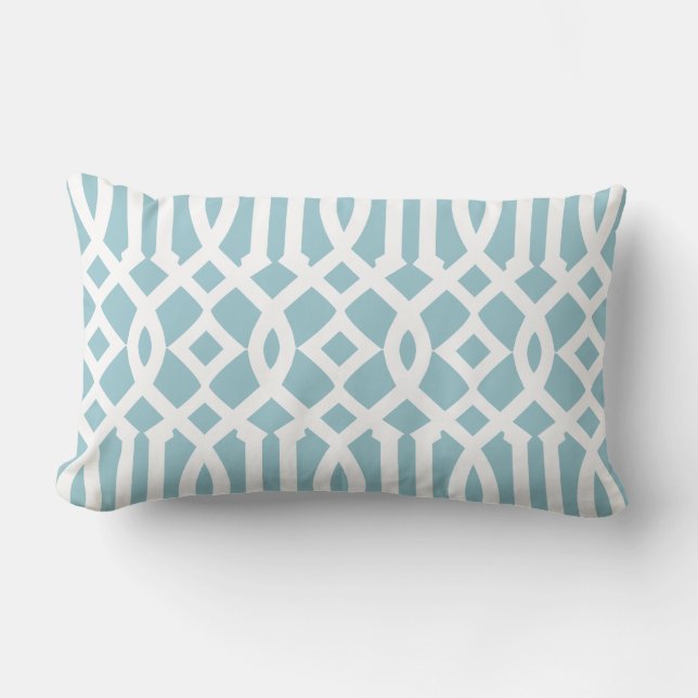 Coussin Rectangle Motif chic moderne Sky bleu et blanc Trellis (Recto)