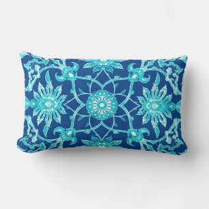 Coussin Rectangle Motif Chinois Art Nouveau - Turquoise et Bleu