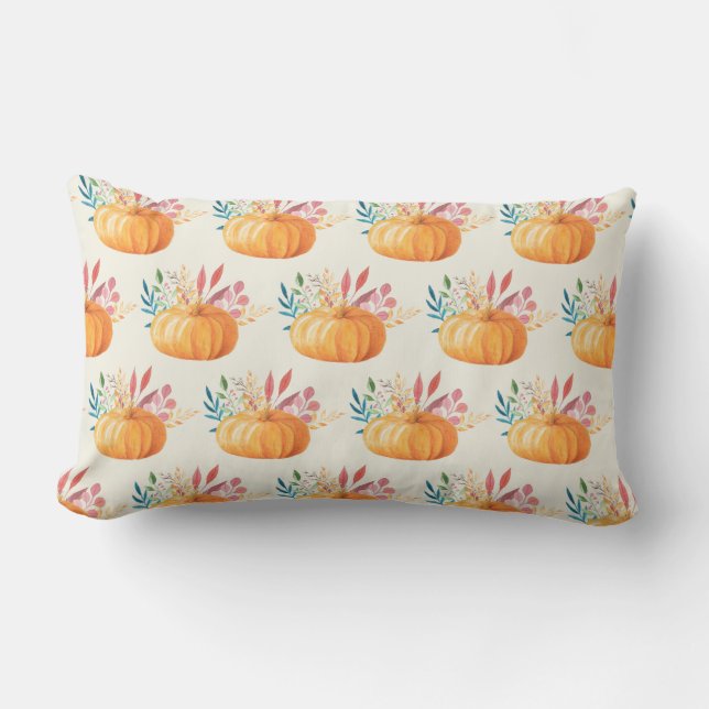 Coussin Rectangle Motif Citrouille d'aquarelle orange (Recto)