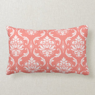 Coussin Rectangle Motif classique blanc rose de corail de damassé
