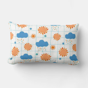 Coussin Rectangle Motif Coloré de Soleils, Nuages et Gouttes de Plui