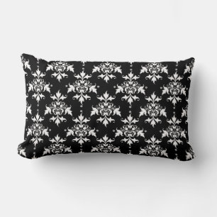 Coussin Rectangle Motif damassé floral noir et blanc