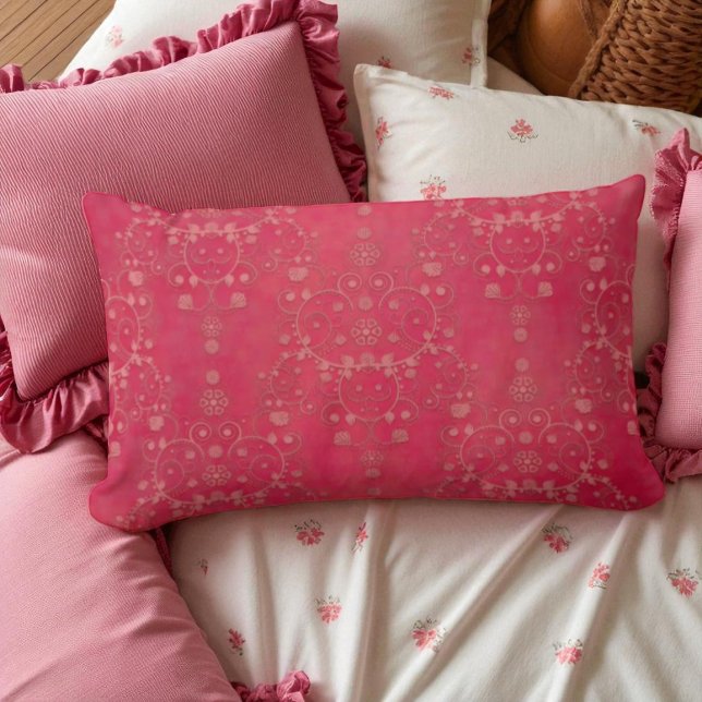 Coussin Rectangle Motif damassé floral rose profond (Créateur téléchargé)