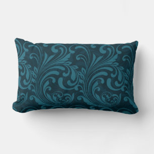 Coussin Rectangle Motif damassé floral sarcelle foncé