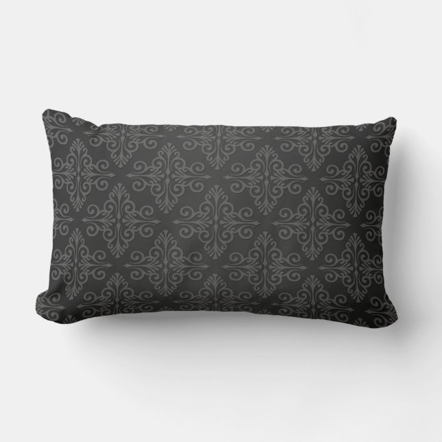 Coussin Rectangle Motif damassé gris charbon noir (Recto)
