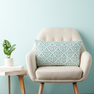 Coussin Rectangle Motif damassé sarcelle défilant