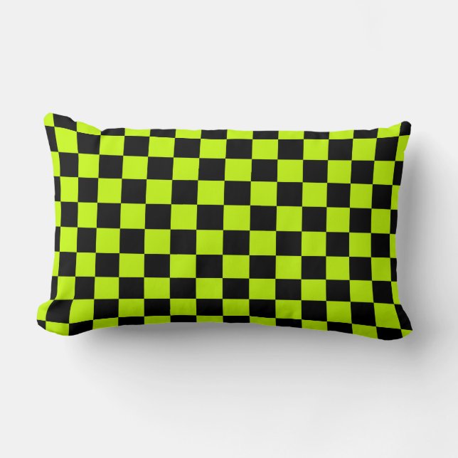 Coussin Rectangle Motif damier vert acide et noir (Recto)