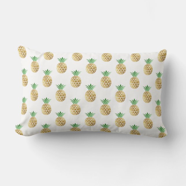 Coussin Rectangle Motif d'ananas Tropical Hawaiian Gold Foil (Recto)