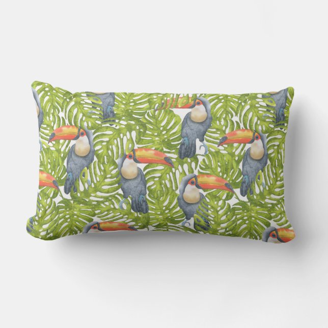 Coussin Rectangle Motif d'arbres d'oiseau de jungle de toucan (Recto)