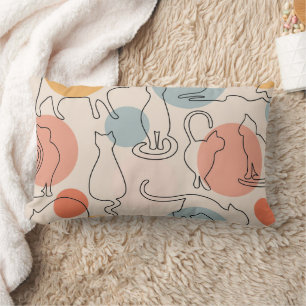 Coussin Rectangle Motif d'art en ligne de chat minimaliste