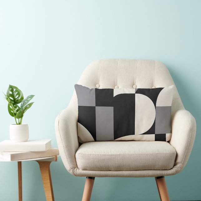 Coussin Rectangle Motif d'art géométrique abstrait moderne en monoch (Chaise)