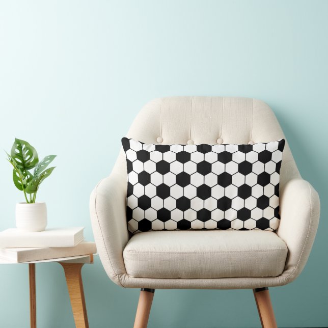 Coussin Rectangle Motif de balle de football noir et blanc (Chaise)