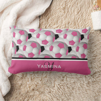 Coussin Rectangle Motif de balle de soccer rose Monogram