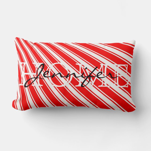 Coussin Rectangle Motif de bande couleur rouge - Monogramme d'origin (Recto)