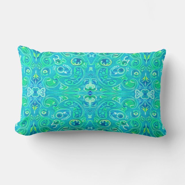 Coussin Rectangle Motif de Bohème Arabesque Aquamarine (Recto)
