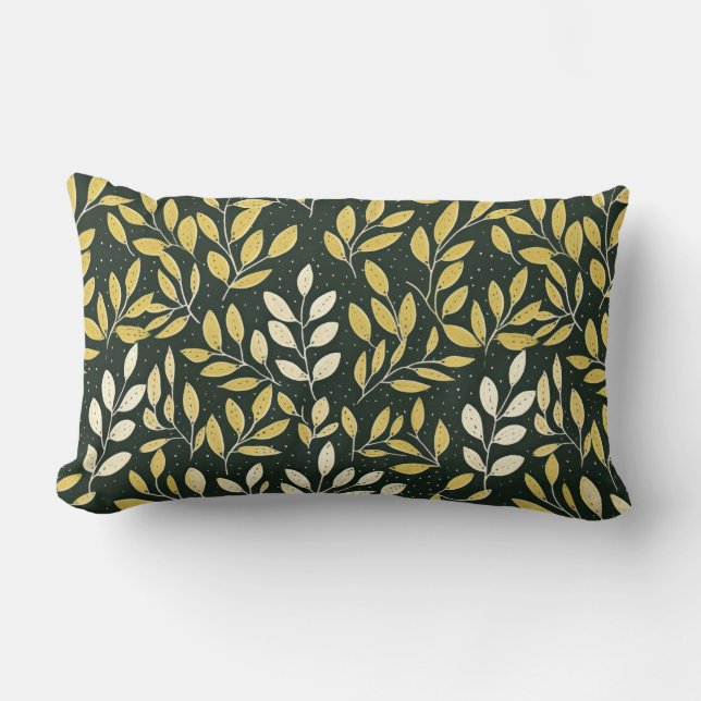 Coussin Rectangle Motif de branches feuillues jaunes et crème  (Recto)
