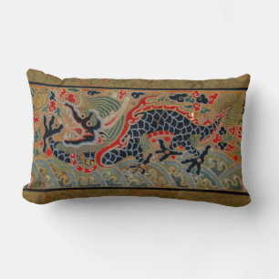 Coussin Rectangle Motif de broderie en soie de dragon chinois antiqu