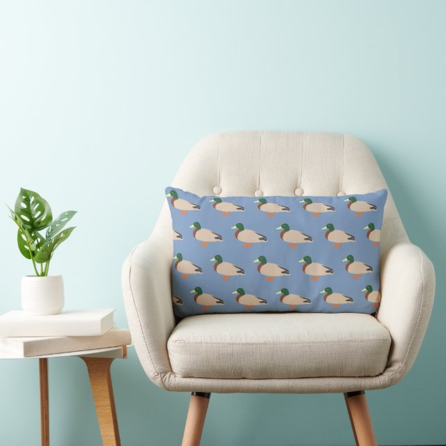 Coussin Rectangle Motif de canard mignon sur fond bleu (Chaise)