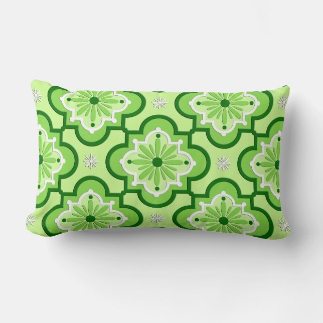 Coussin Rectangle Motif de carreau marocain - Vert Citron (Recto)