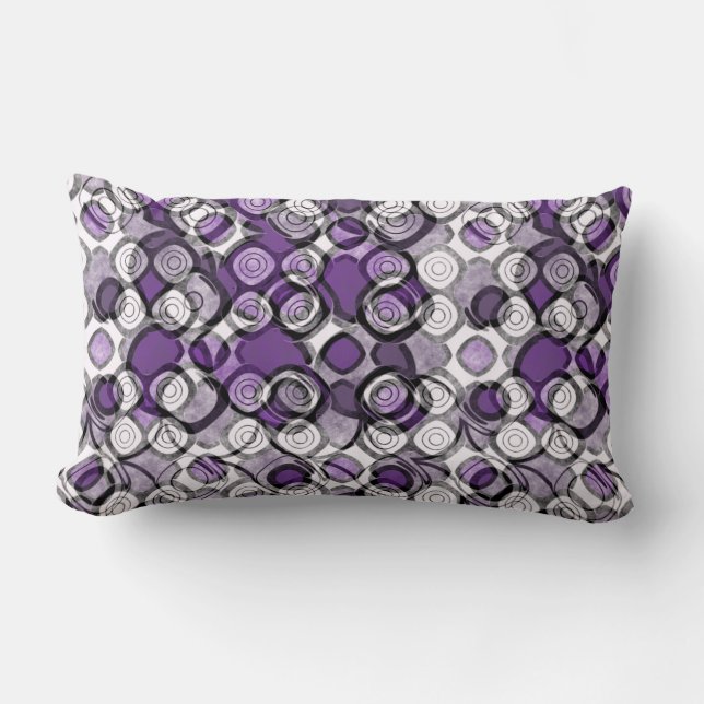 Coussin Rectangle Motif de cercle abstrait violet, gris et noir (Recto)