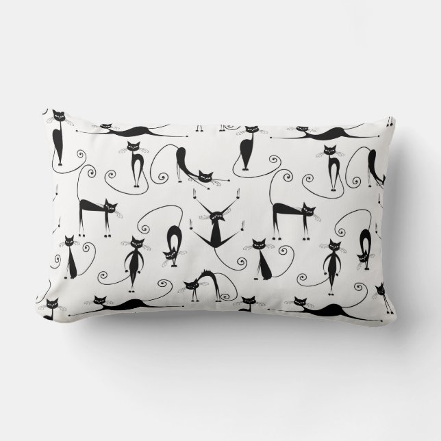 Coussin Rectangle Motif de chat noir élancé fantaisiste (Recto)
