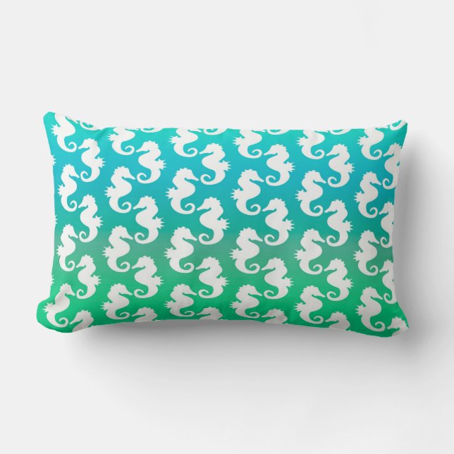 Coussin Rectangle Motif de cheval de mer mignon sur Blue Green (Recto)