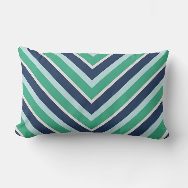 Coussin Rectangle motif de chevron bleu et vert de la marine côtière (Recto)