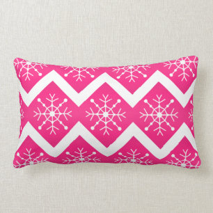 Coussin Rectangle Motif de Chevron de flocons de neige de Noël rose