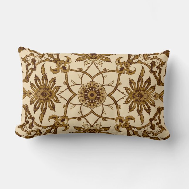 Coussin Rectangle Motif de Chinois de Nouveau d'art - brun et beige (Recto)