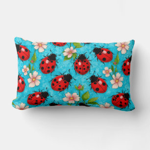 Coussin Rectangle Motif de coccinelle colorée avec des fleurs