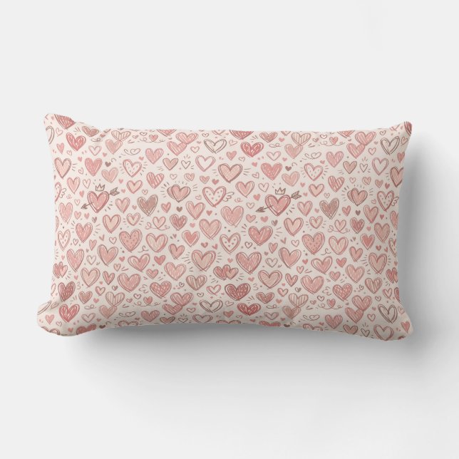 Coussin Rectangle Motif de cœur dessiné à la main (Recto)