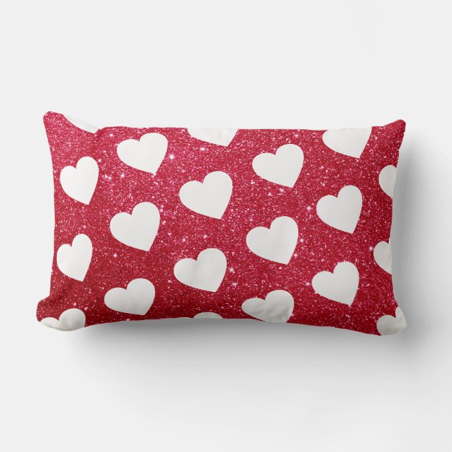 Coussin Rectangle Motif de coeur mignon Parties scintillant rouge bl (Recto)