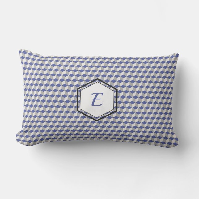 Coussin Rectangle Motif de cube géométrique en violet, gris et blanc (Recto)