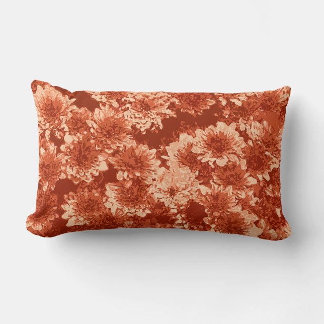 Coussin Rectangle Motif de Dahlia Graphique Moderne, Orange Mandarin (Recto)