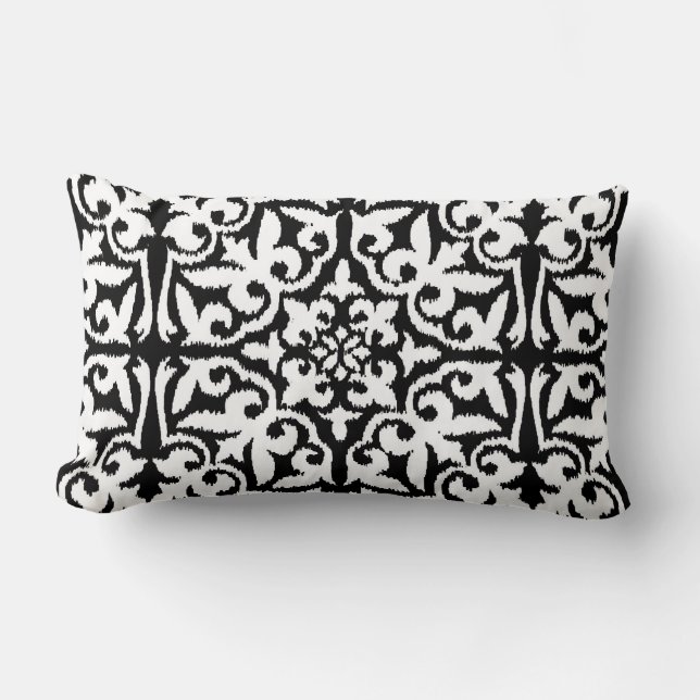 Coussin Rectangle Motif de damassé d'Ikat - noir et blanc (Recto)