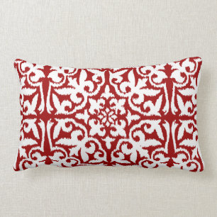Coussin Rectangle Motif de damassé d'Ikat - rouge foncé et blanc