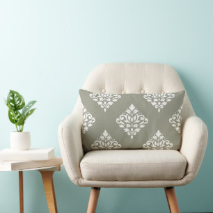 Coussin Rectangle Motif de défilement Damas (B) blanc sur vert
