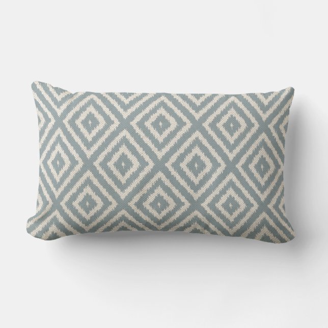 Coussin Rectangle Motif de diamant d'Ikat bleu-clair et crème (Recto)