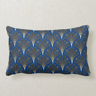 Coussin Rectangle Motif de fan d'art déco sur le bleu royal