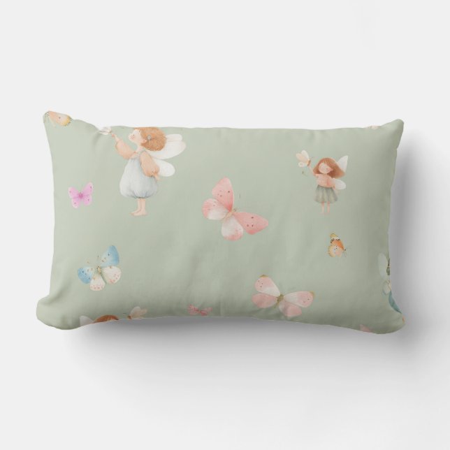 Coussin Rectangle Motif de fée pastel Design de nurserie papillon mi (Recto)
