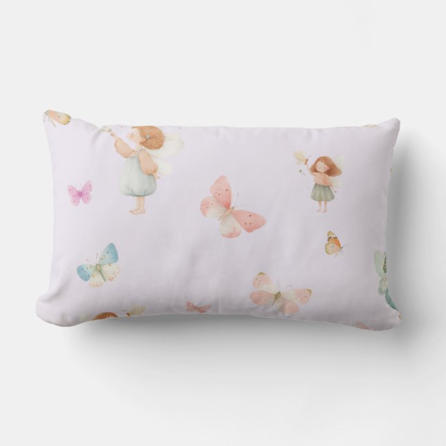Coussin Rectangle Motif de fée pastel Design de nurserie papillon mi (Recto)