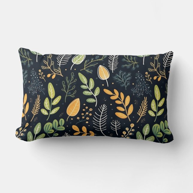 Coussin Rectangle Motif de feuillage vert et jaune élégant  (Recto)